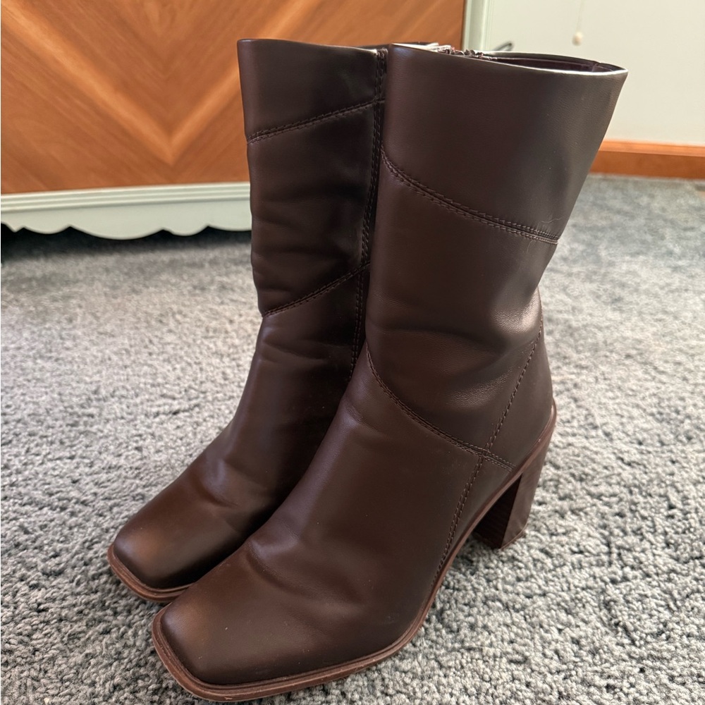 Franco Sarto Brown Leather Boots Size 8.5